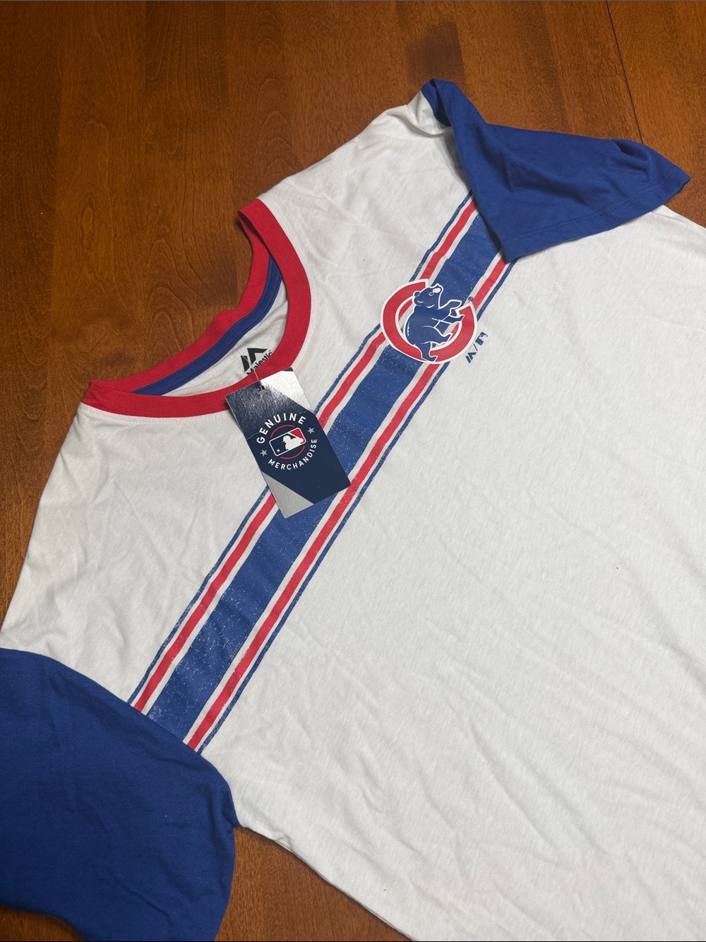 Majestic MLB Cubs White Tee with Blue and Red Trim